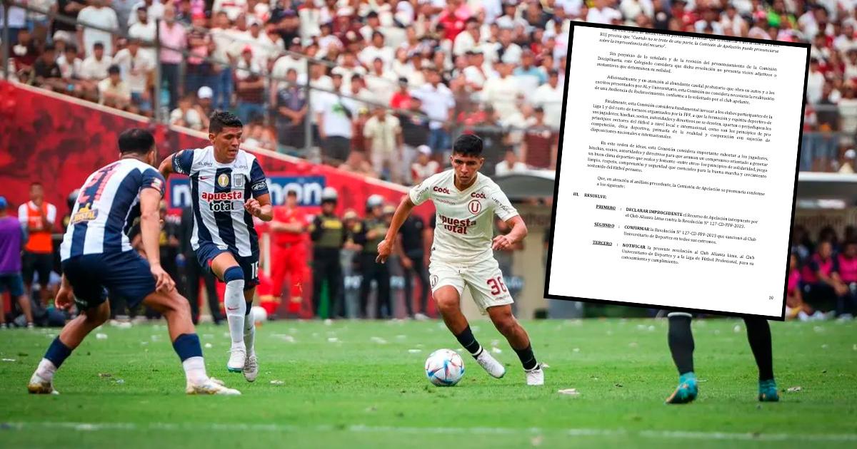 Comisión de Apelación rechazó recurso de Alianza Lima y confirmó multa a Universitario por primer clásico del 2023