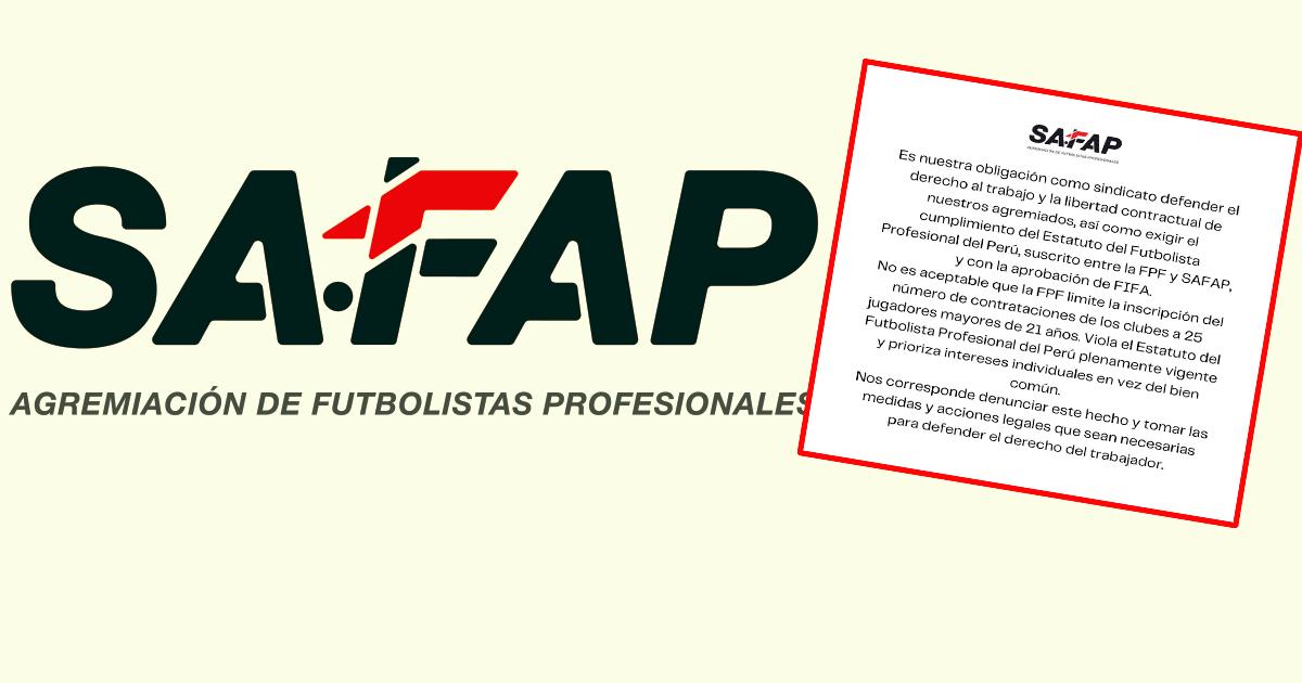 Safap y su total rechazo a que clubes solo puedan contratar 25 jugadores mayores de 21 años